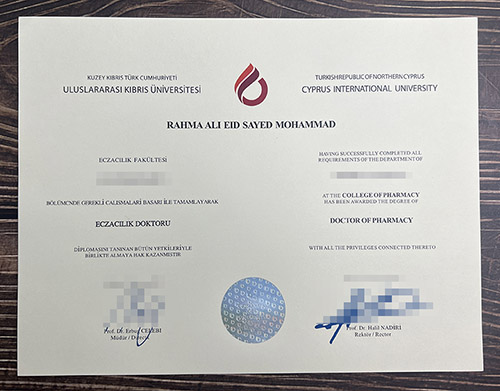 Cyprus International University certificate