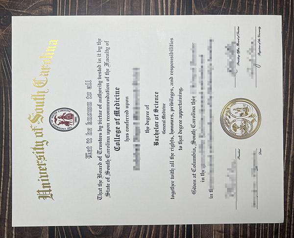 University of South Carolina degree certificate